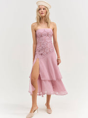 Claudia Rose Lace Strapless Midi Dress — Mulberry