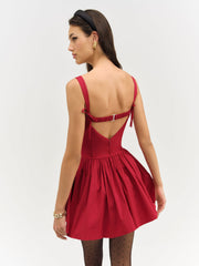 Helena Poplin Bustier Mini Dress — Red