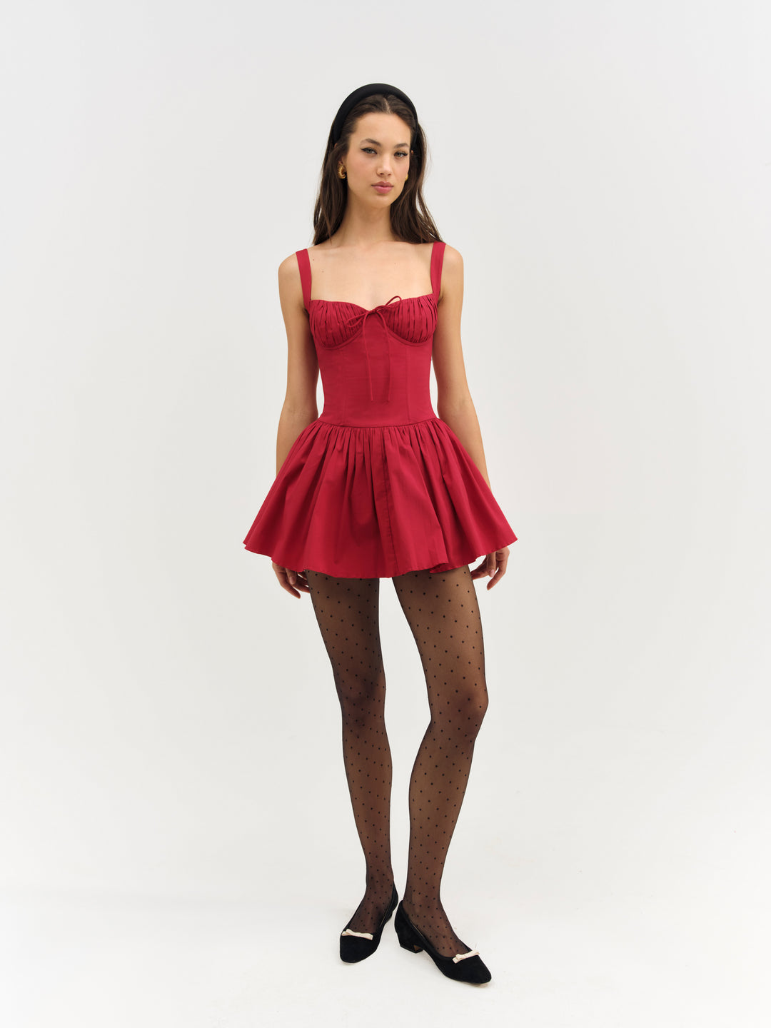 Helena Poplin Bustier Mini Dress — Red