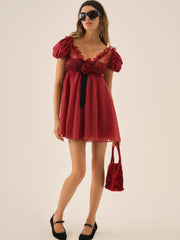 Claudine Chiffon Mini Dress — Oxblood