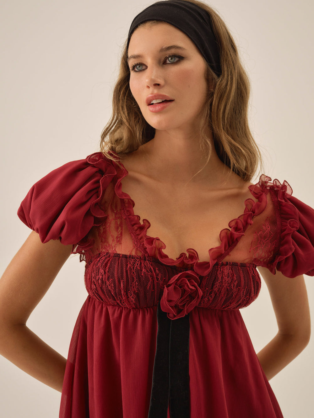 Claudine Chiffon Mini Dress — Oxblood