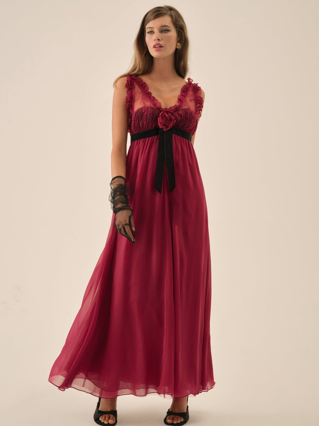 Claudine Chiffon Maxi Dress — Oxblood
