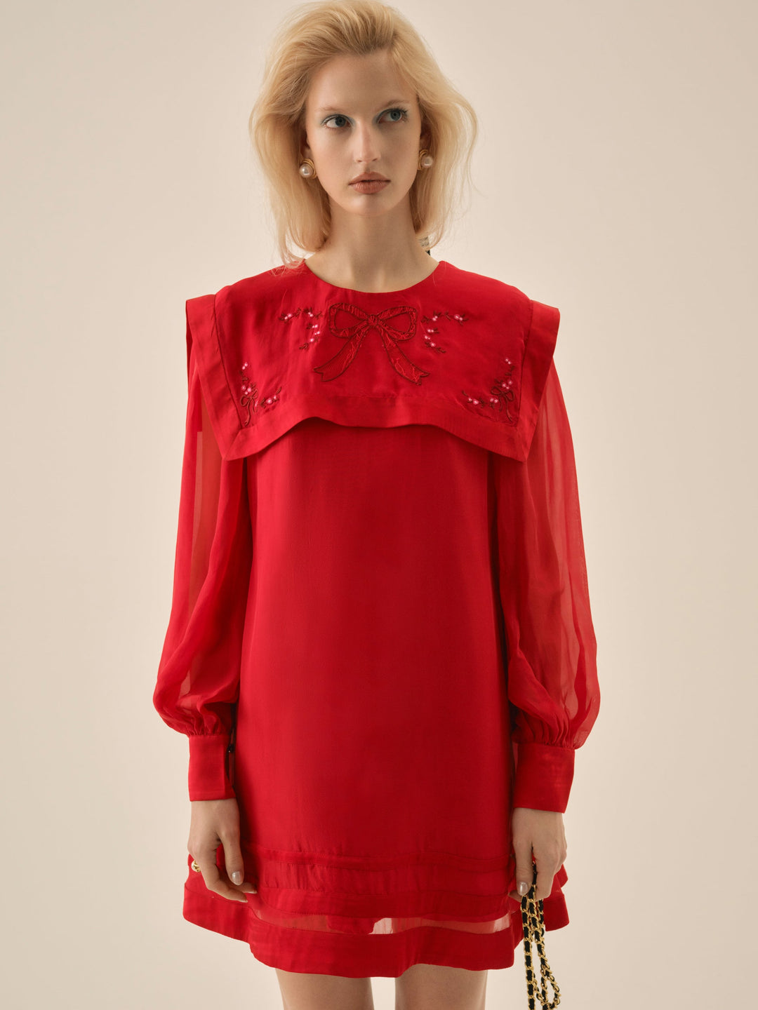 Betsy Bow Mini Dress — Red