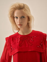 Betsy Bow Mini Dress — Red