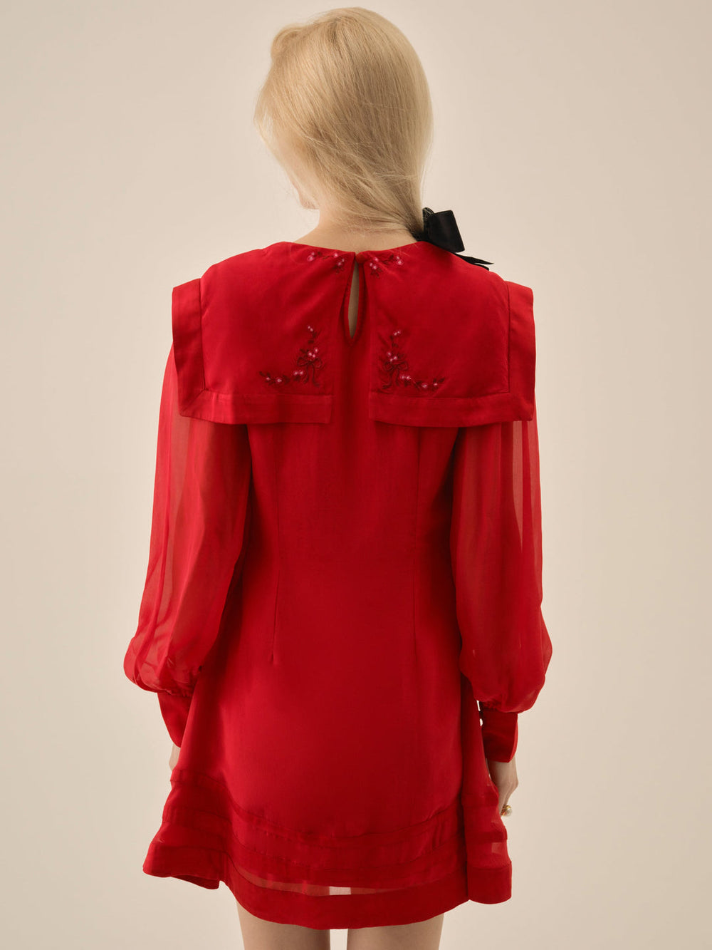 Betsy Bow Mini Dress — Red