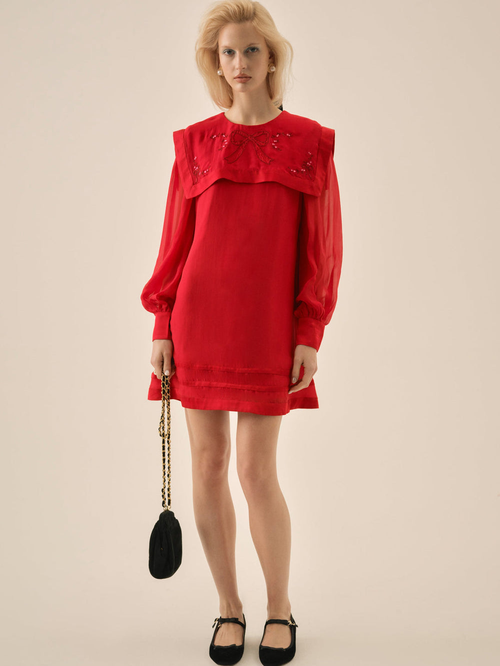 Betsy Bow Mini Dress — Red