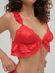 Butterfly Lace Ruffle Bralette — Red