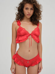 Butterfly Lace Ruffle Bralette — Red