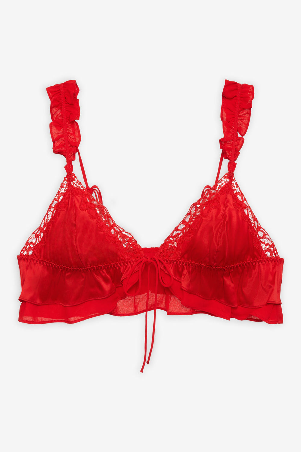 Butterfly Lace Ruffle Bralette — Red