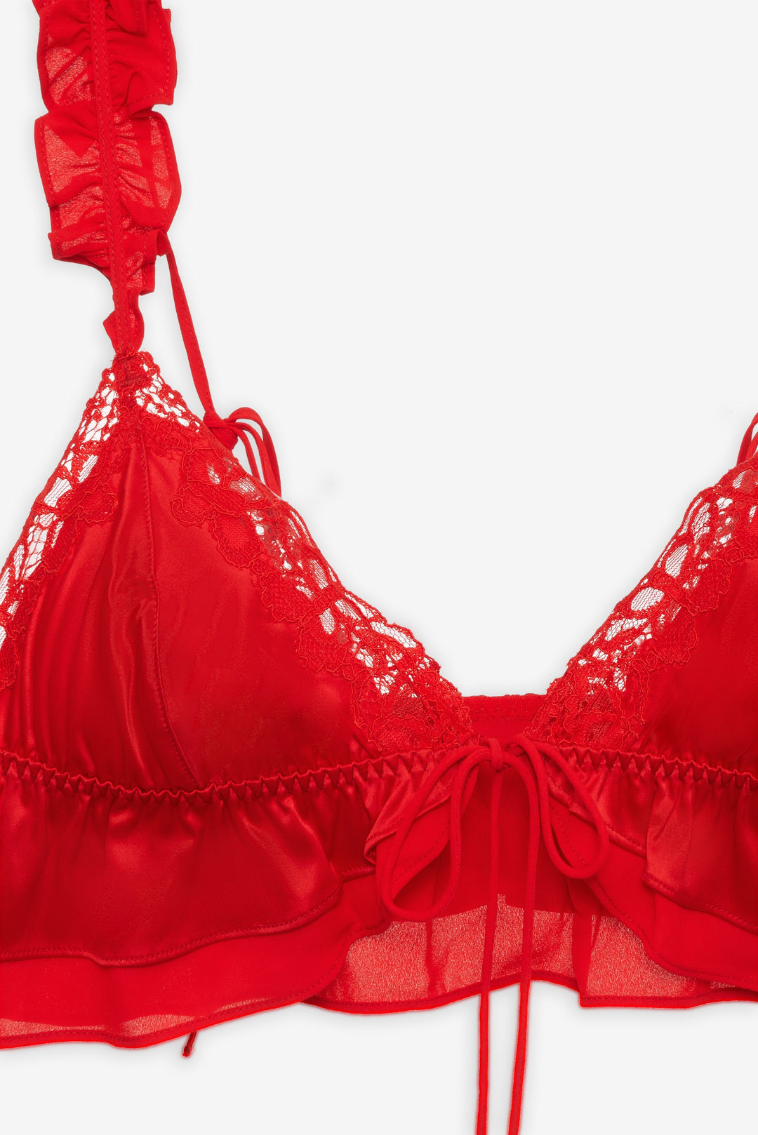 Butterfly Lace Ruffle Bralette — Red