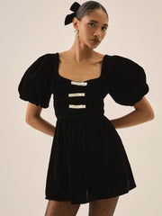 Marta Velvet Mini Dress — Black