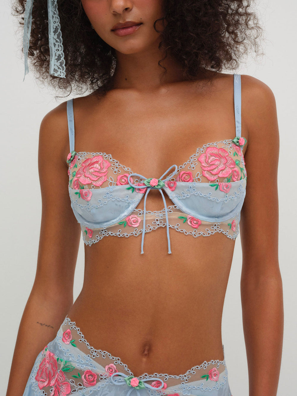 Vintage Rose Eyelet Bra — Blue