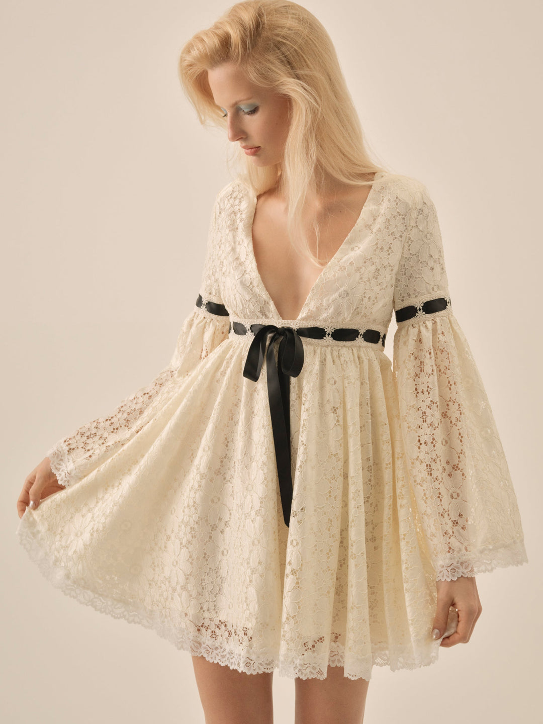Creampuff Lace Mini Dress — Cream