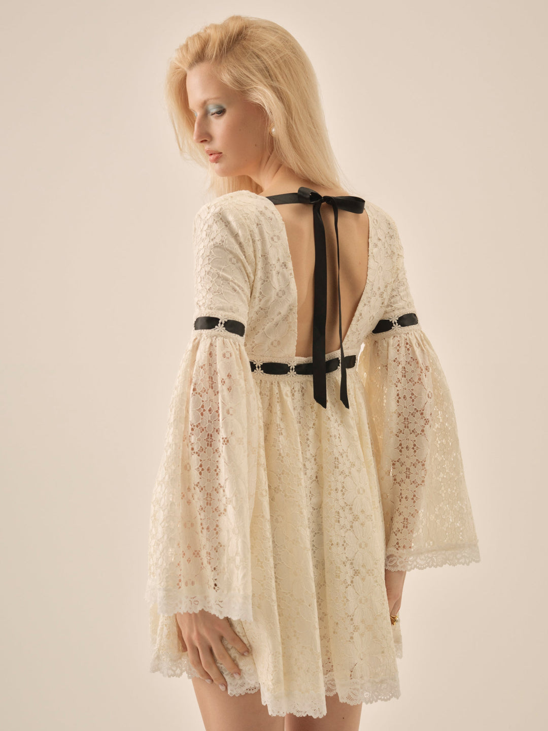 Creampuff Lace Mini Dress — Cream