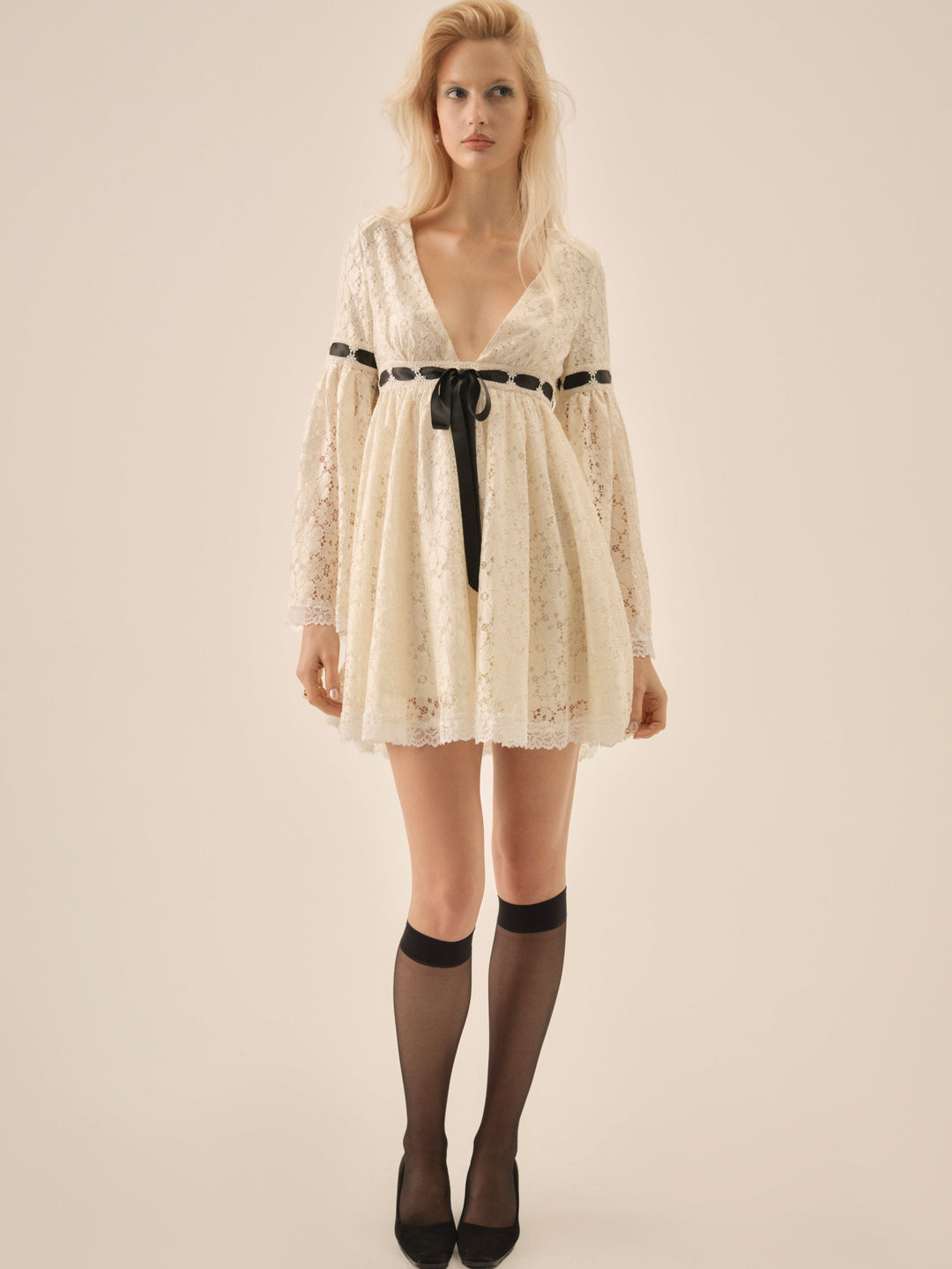 Creampuff Lace Mini Dress — Cream