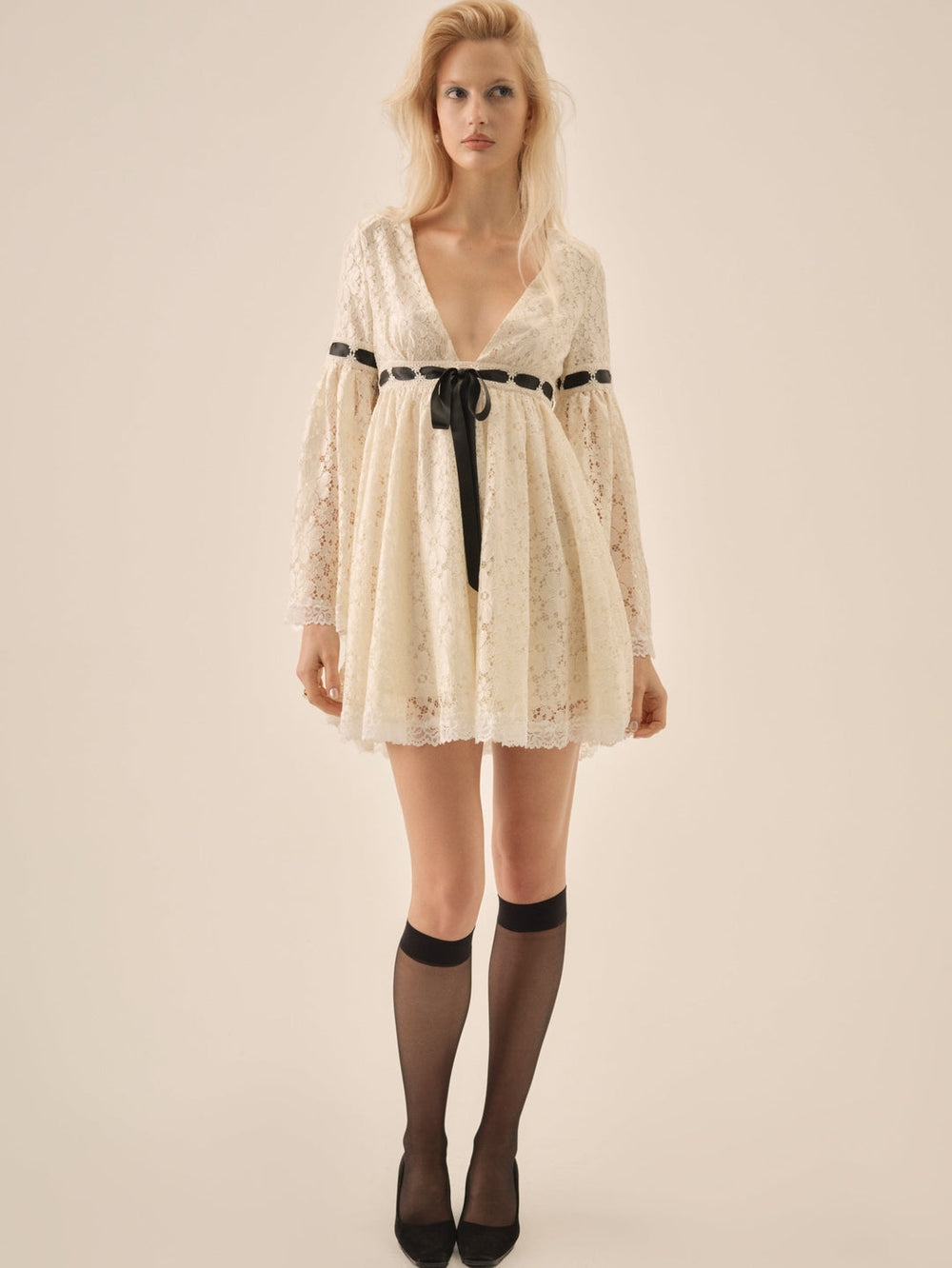 Creampuff Lace Mini Dress — Cream