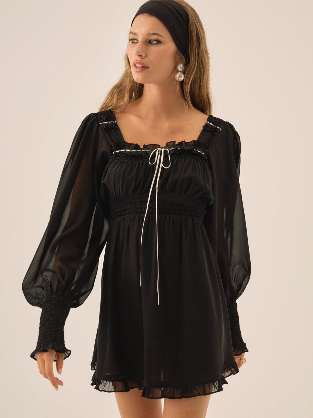 Emmie Chiffon Mini Dress — Black