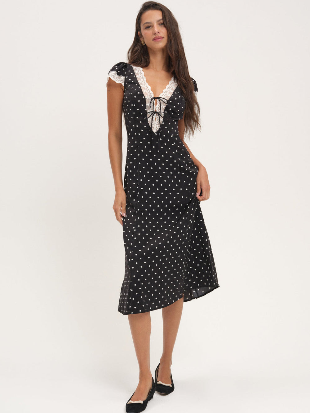 Cross Your Heart Midi Dress — Black Dot