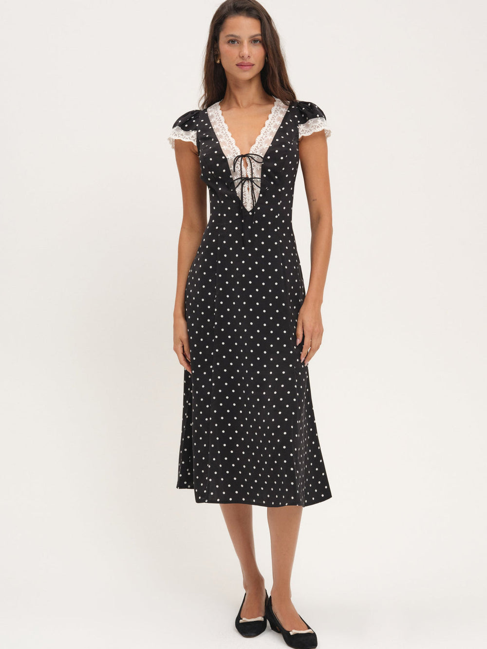 Cross Your Heart Midi Dress — Black Dot