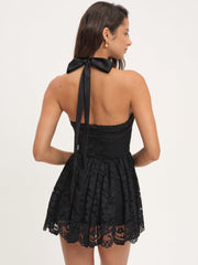 Lakeside Lace Halter Mini Dress — Black