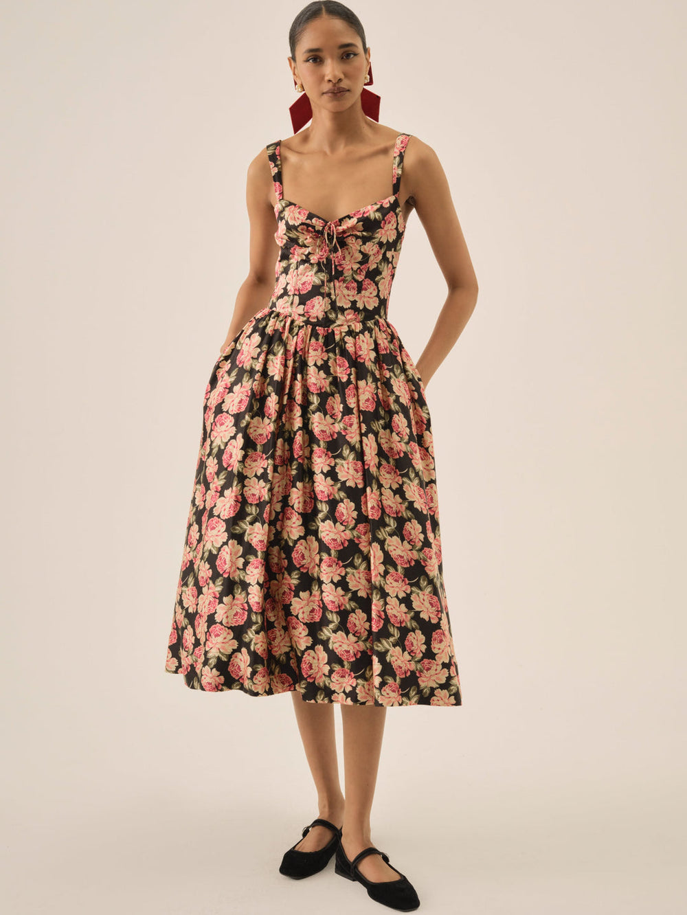 Belmond Floral Midi Dress — Black