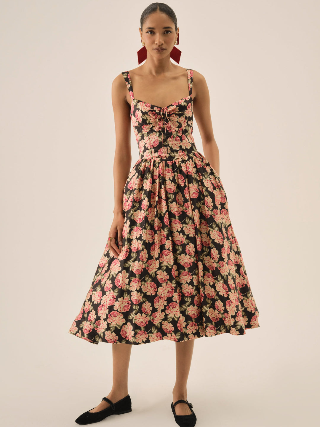 Belmond Floral Midi Dress — Black