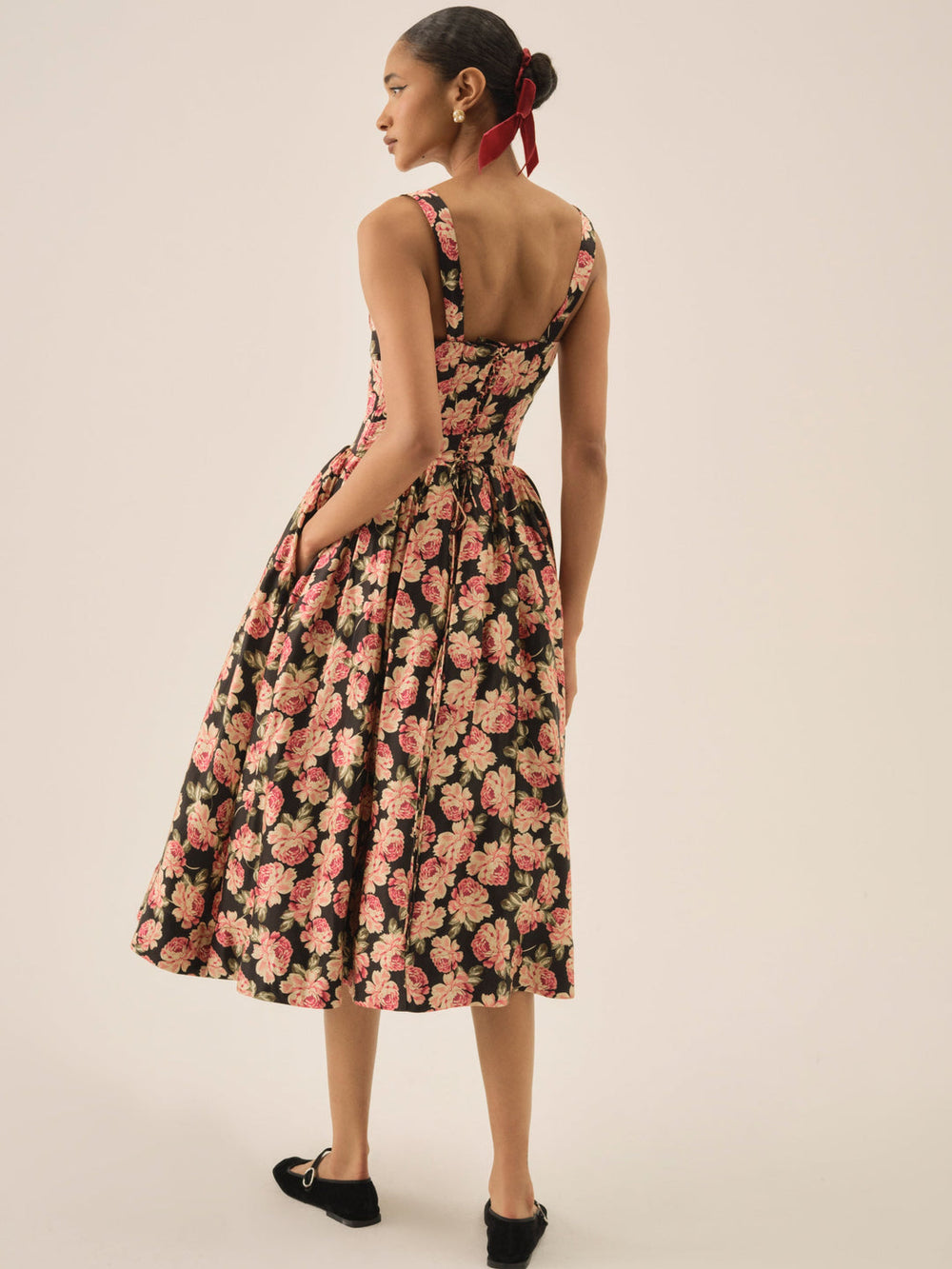 Belmond Floral Midi Dress — Black