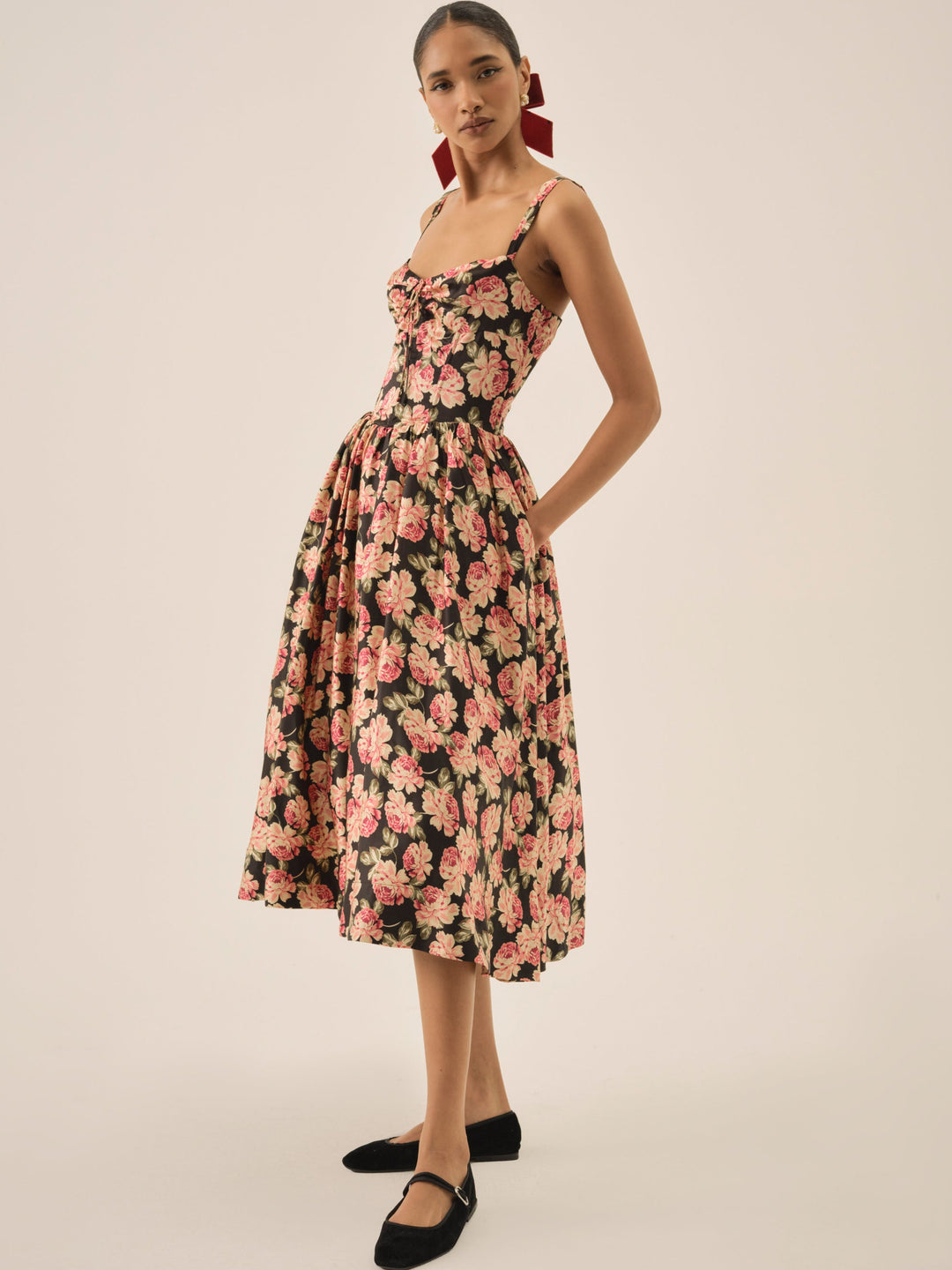Belmond Floral Midi Dress — Black