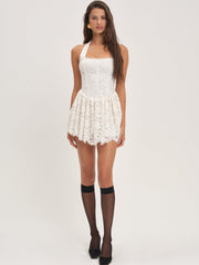 Lakeside Lace Halter Mini Dress — Cream