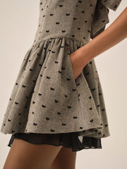Twill Bow Mini Dress — Grey