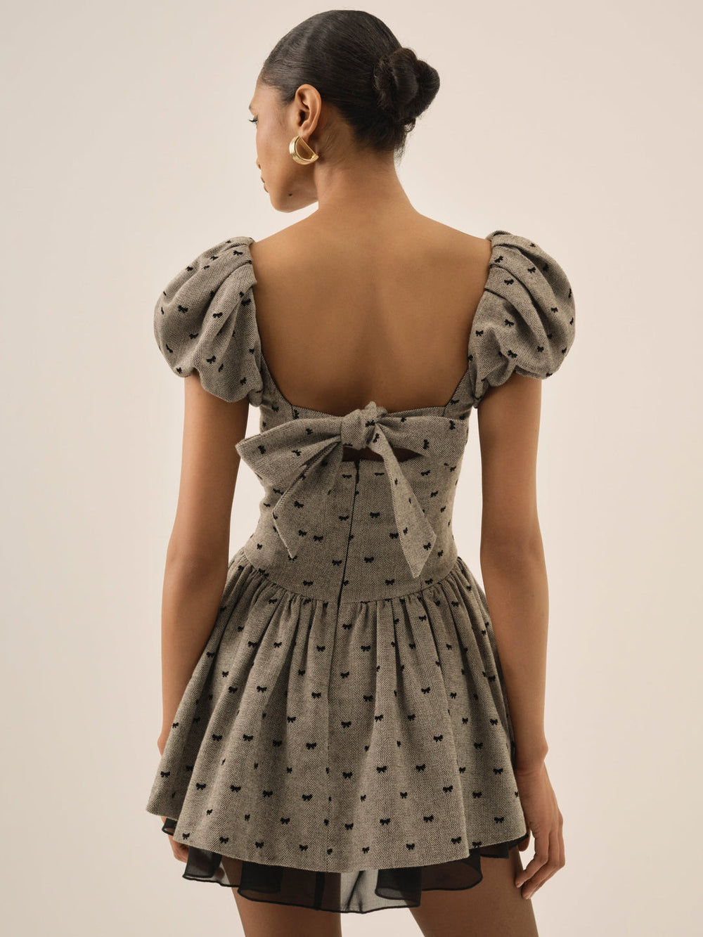 Twill Bow Mini Dress — Grey