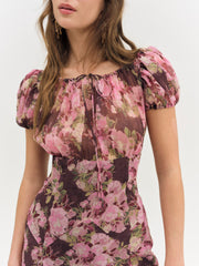 Adeline Floral Midi Dress — Brown