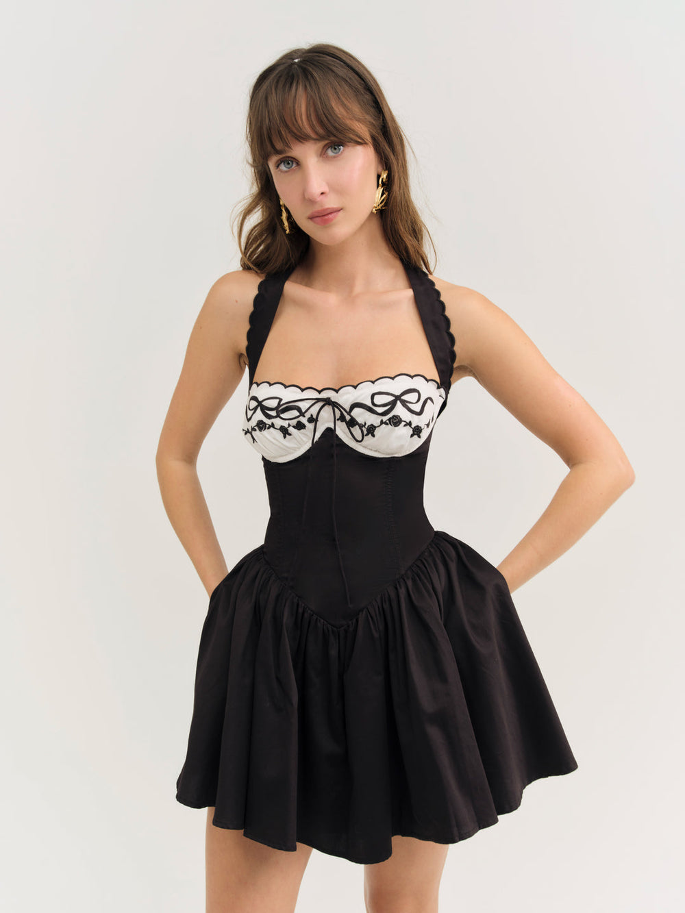 Tea Time Poplin Bustier Mini Dress — Black