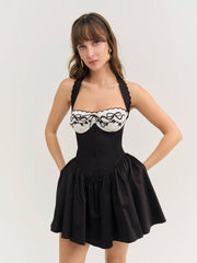 Tea Time Poplin Bustier Mini Dress — Black