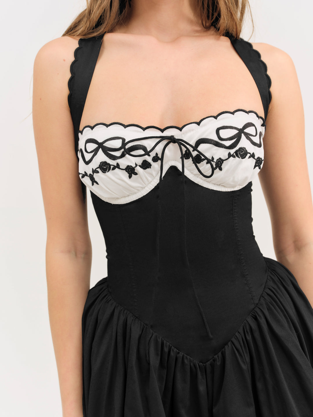 Tea Time Poplin Bustier Mini Dress — Black