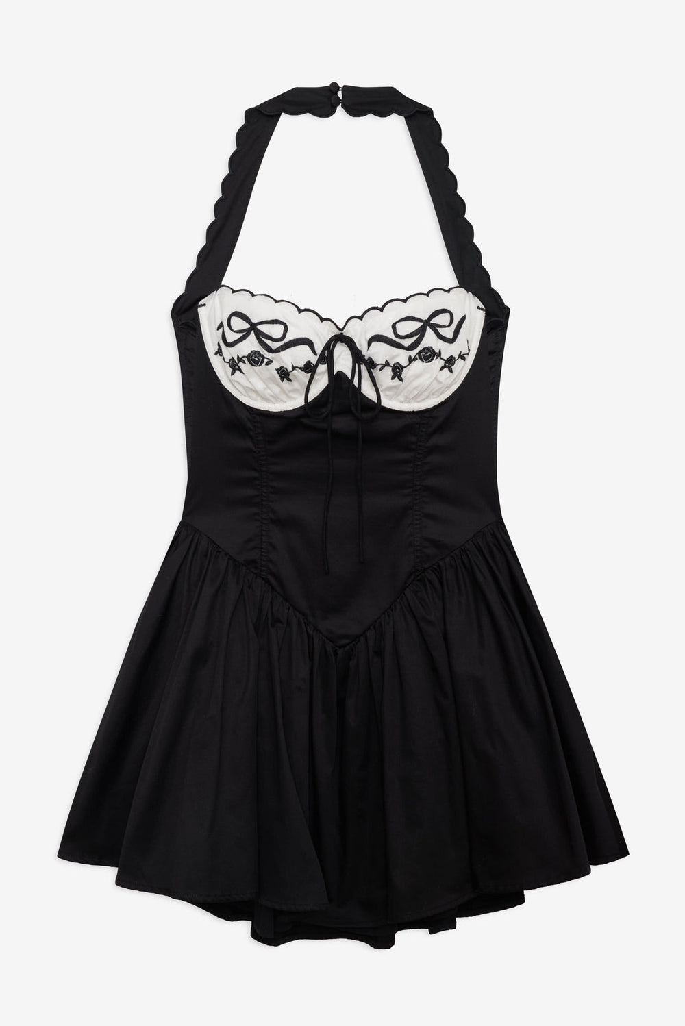 Tea Time Poplin Bustier Mini Dress — Black