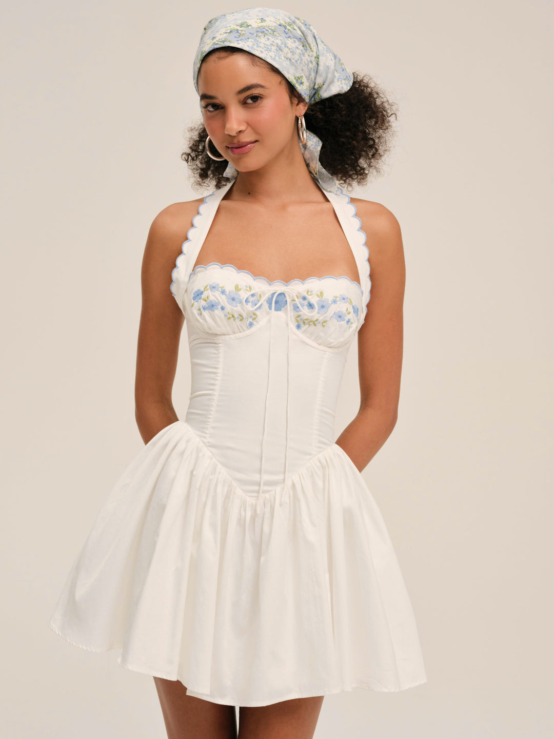 Tea Time Poplin Bustier Mini Dress — White