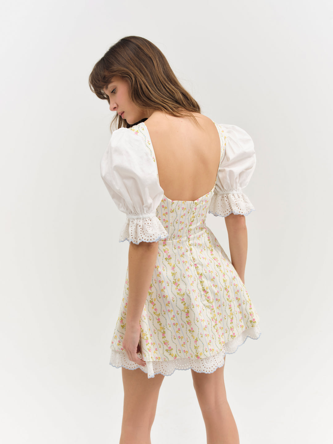 Brigitta Floral Short Sleeve Mini Dress — Ivory