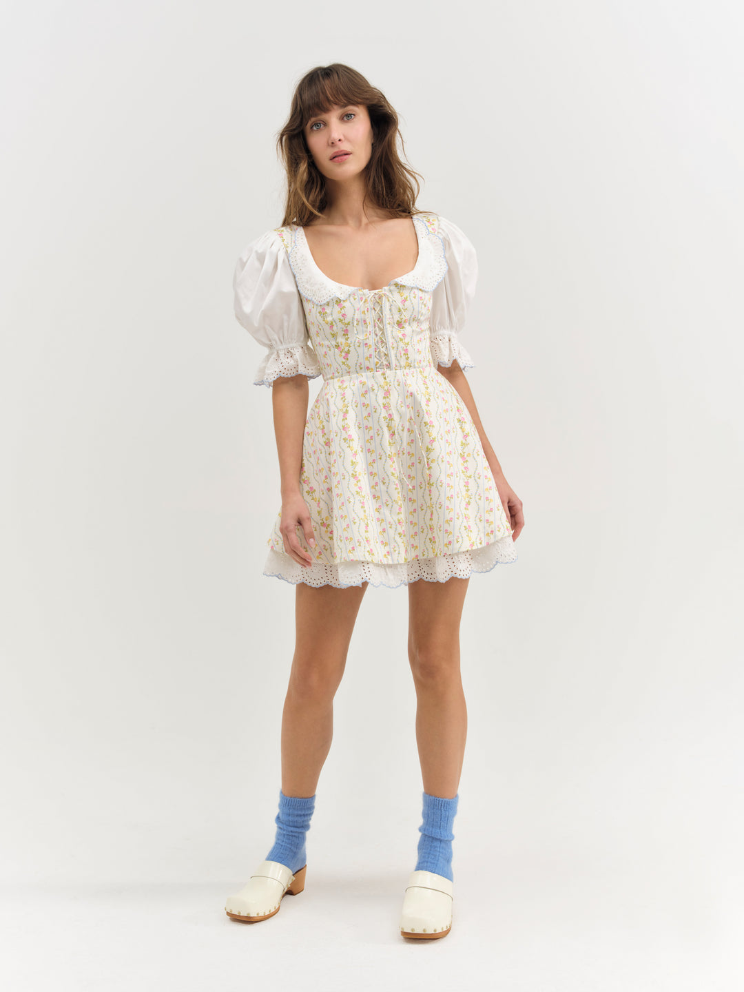 Brigitta Floral Short Sleeve Mini Dress — Ivory