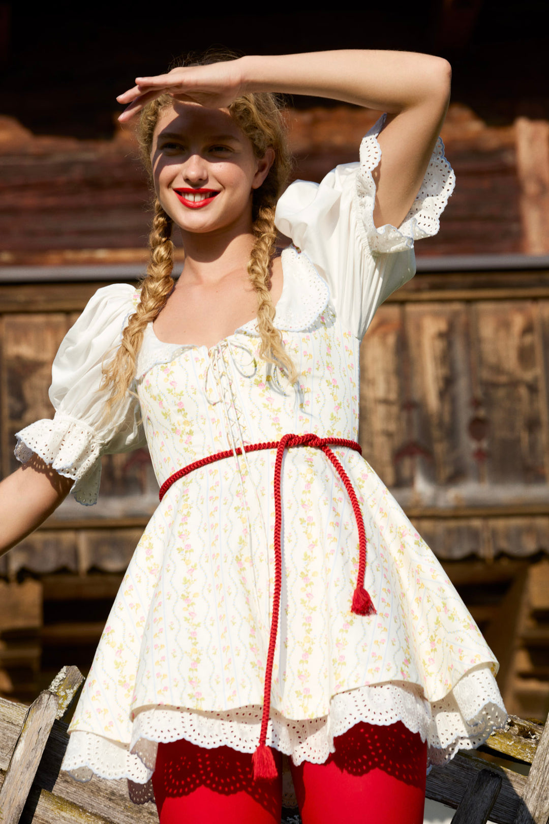 Brigitta Floral Short Sleeve Mini Dress — Ivory