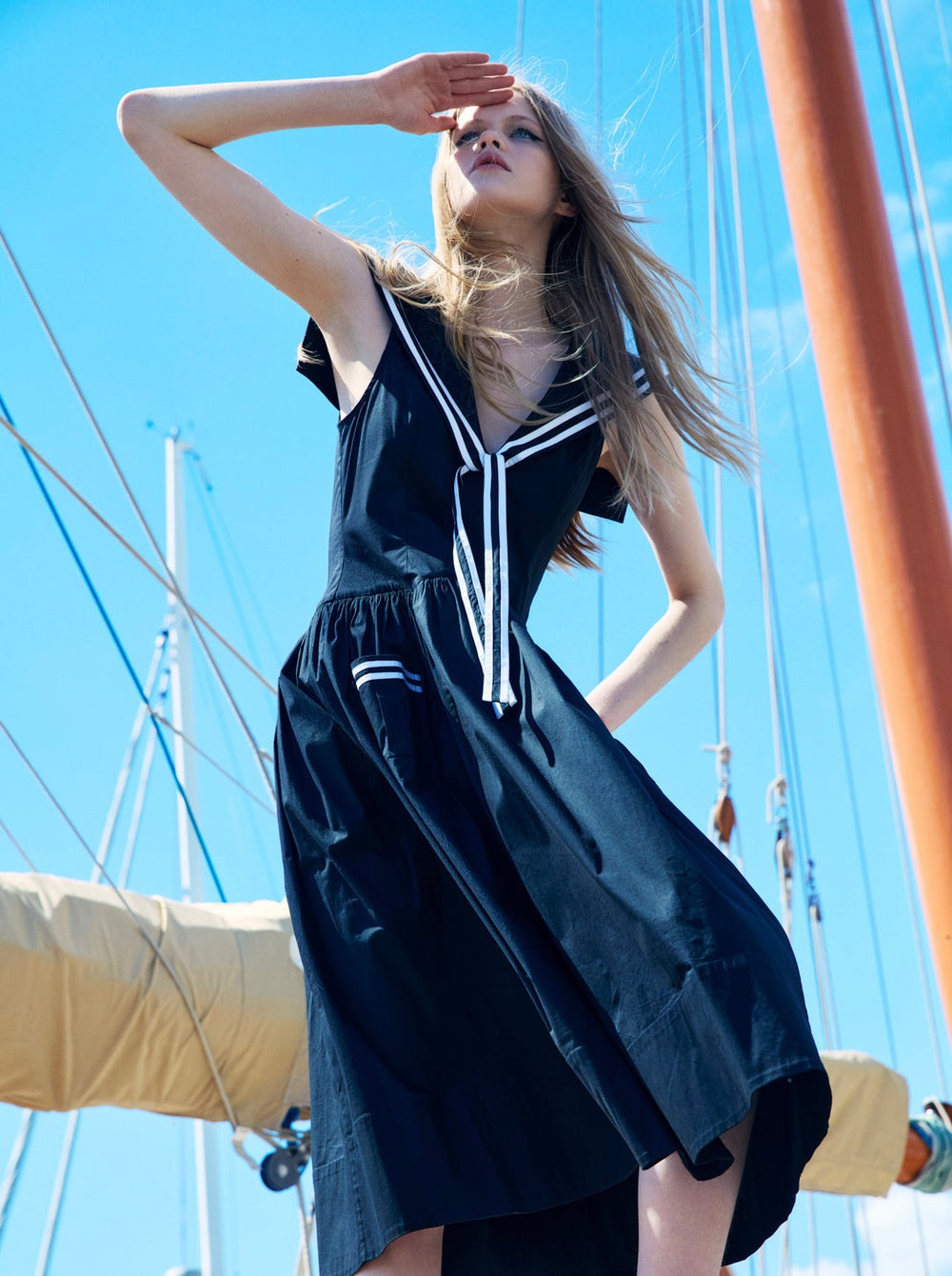 Helena Poplin Collared Midi Dress — Black