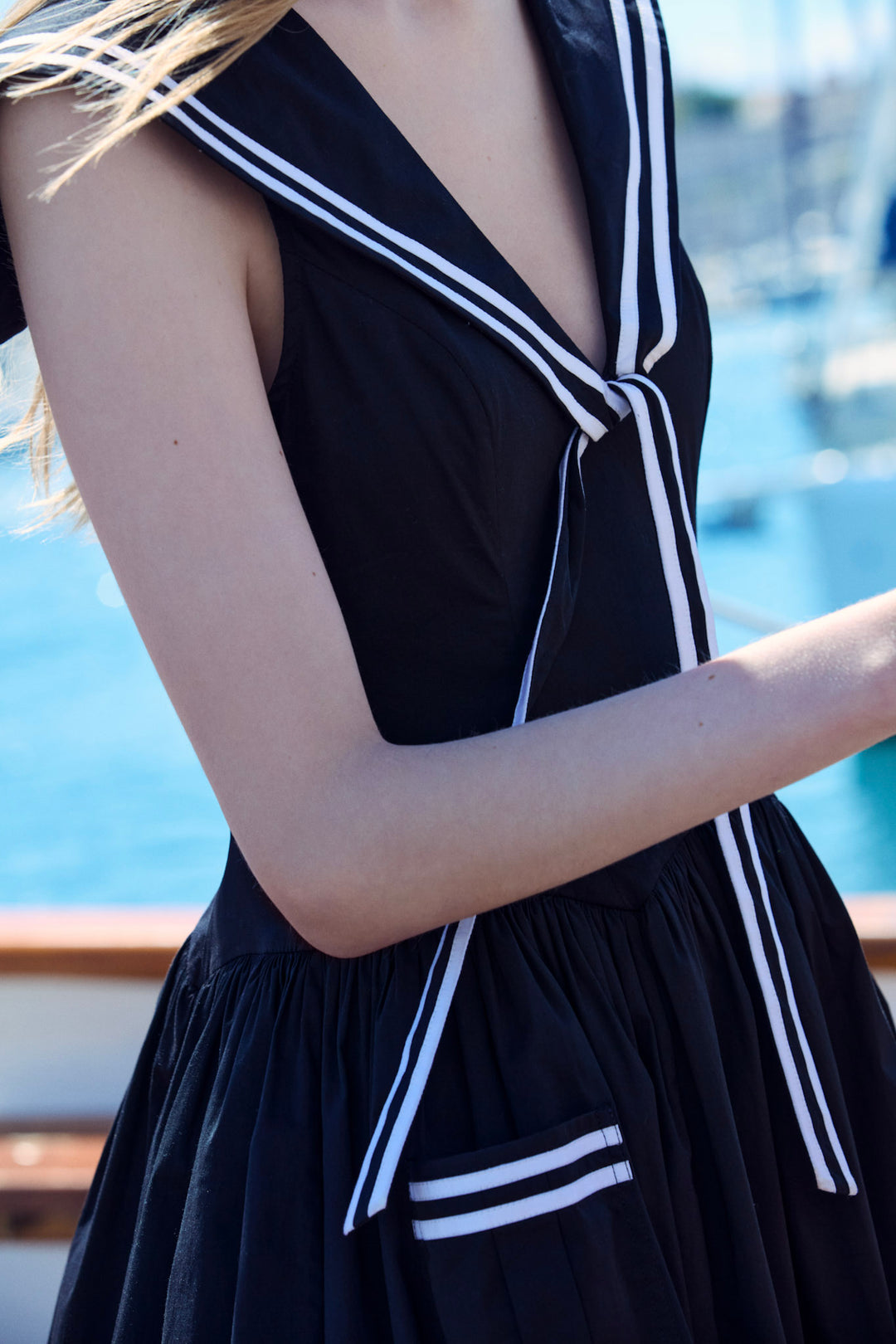 Helena Poplin Collared Midi Dress — Black