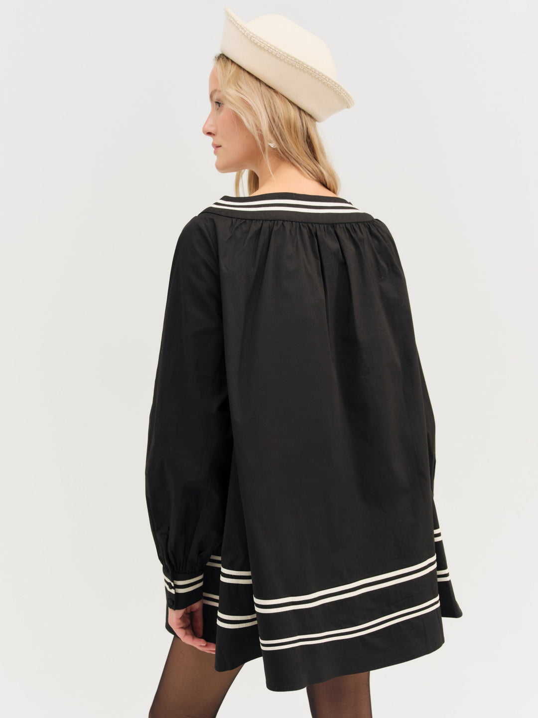 Helena Poplin Long Sleeve Mini Dress — Black