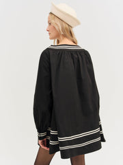 Helena Poplin Long Sleeve Mini Dress — Black
