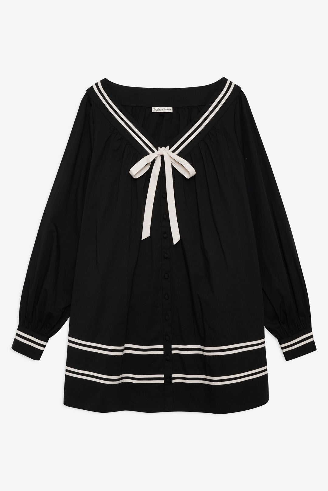 Helena Poplin Long Sleeve Mini Dress — Black