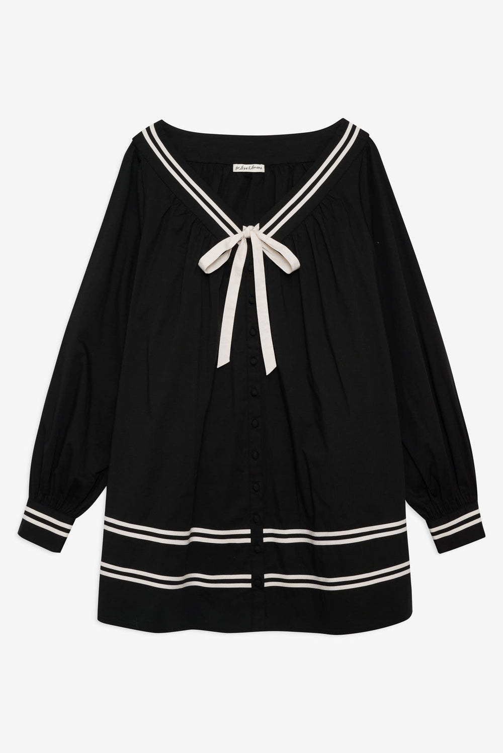 Helena Poplin Long Sleeve Mini Dress — Black