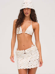 Floral Crochet Coverup Mini Skirt — White