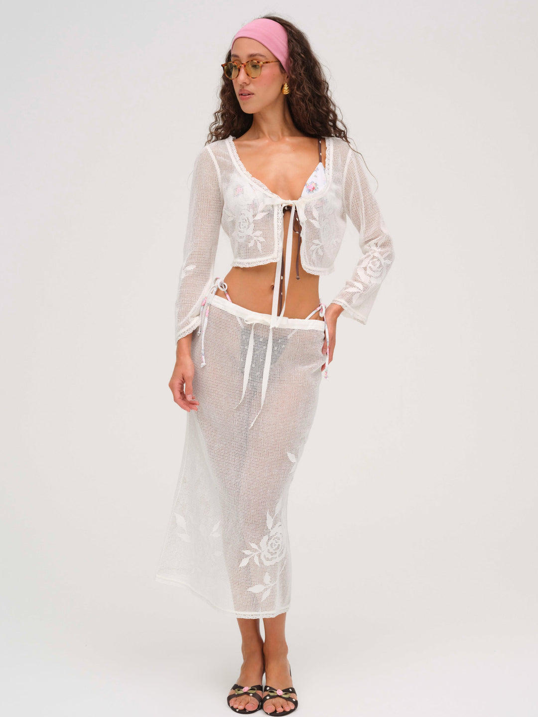 Rose Crochet Midi Skirt — White