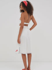 Forget Me Not Embroidery Midi Skirt — White