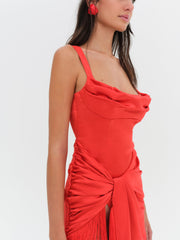 Anisa Fringe Midi Dress — Red